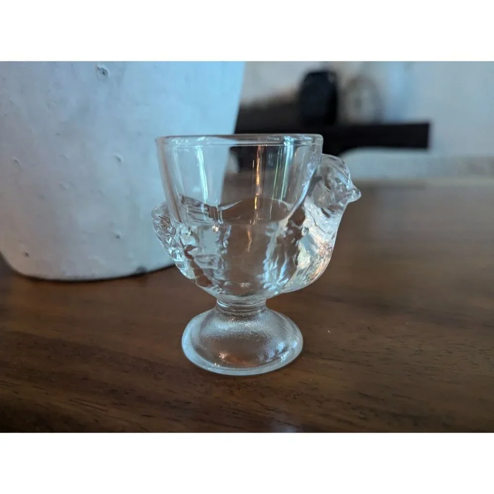 Vintage Glass Hen or Chicken Shaped Egg Cup by Luminarc Made in France